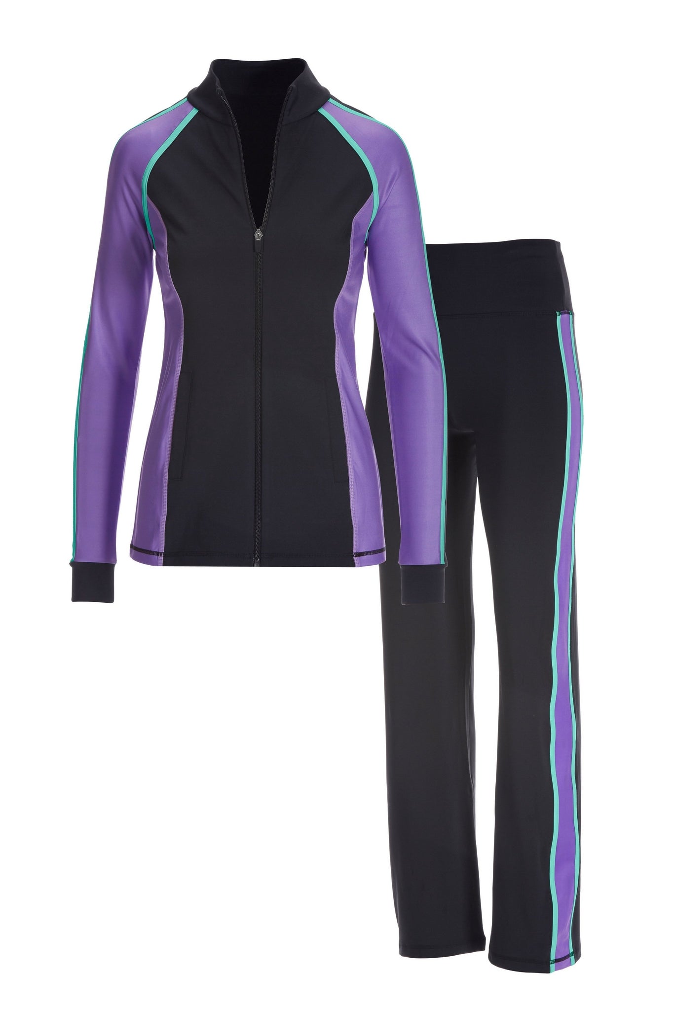 B-Active Piped Zip Up Set Black Multi