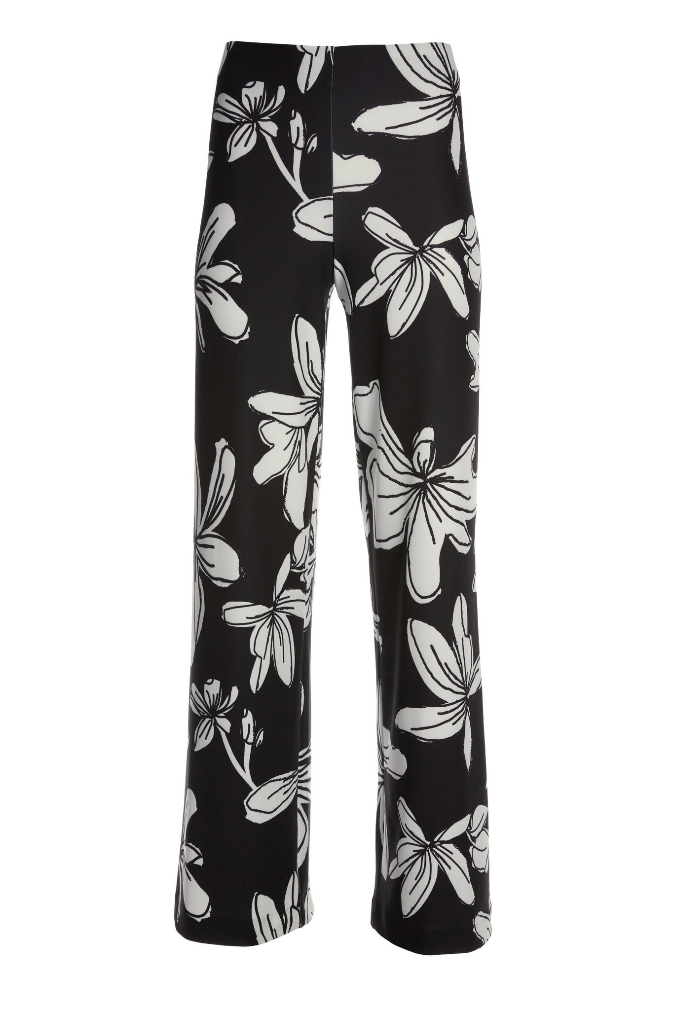 Beyond Travel High Rise Hibiscus Floral Palazzo Pant Jet Black Ivory Coast