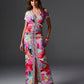 Spring Soiree Border Print Short Sleeve Ruched Ankle Length Dress Spring Soiree