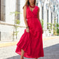 Surplice Tiered Cotton Maxi Dress True Red