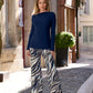 Beyond Travel Cape Town Zebra Print Palazzo Pant Maritime Navy/Camel