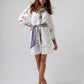 Status Print Collared Lace Shirt Dress Filagree Borders