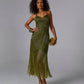 All Over Beaded Fringe Maxi Dress Olive