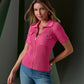Wide Rib Zip Up Sweater Top Shocking Pink