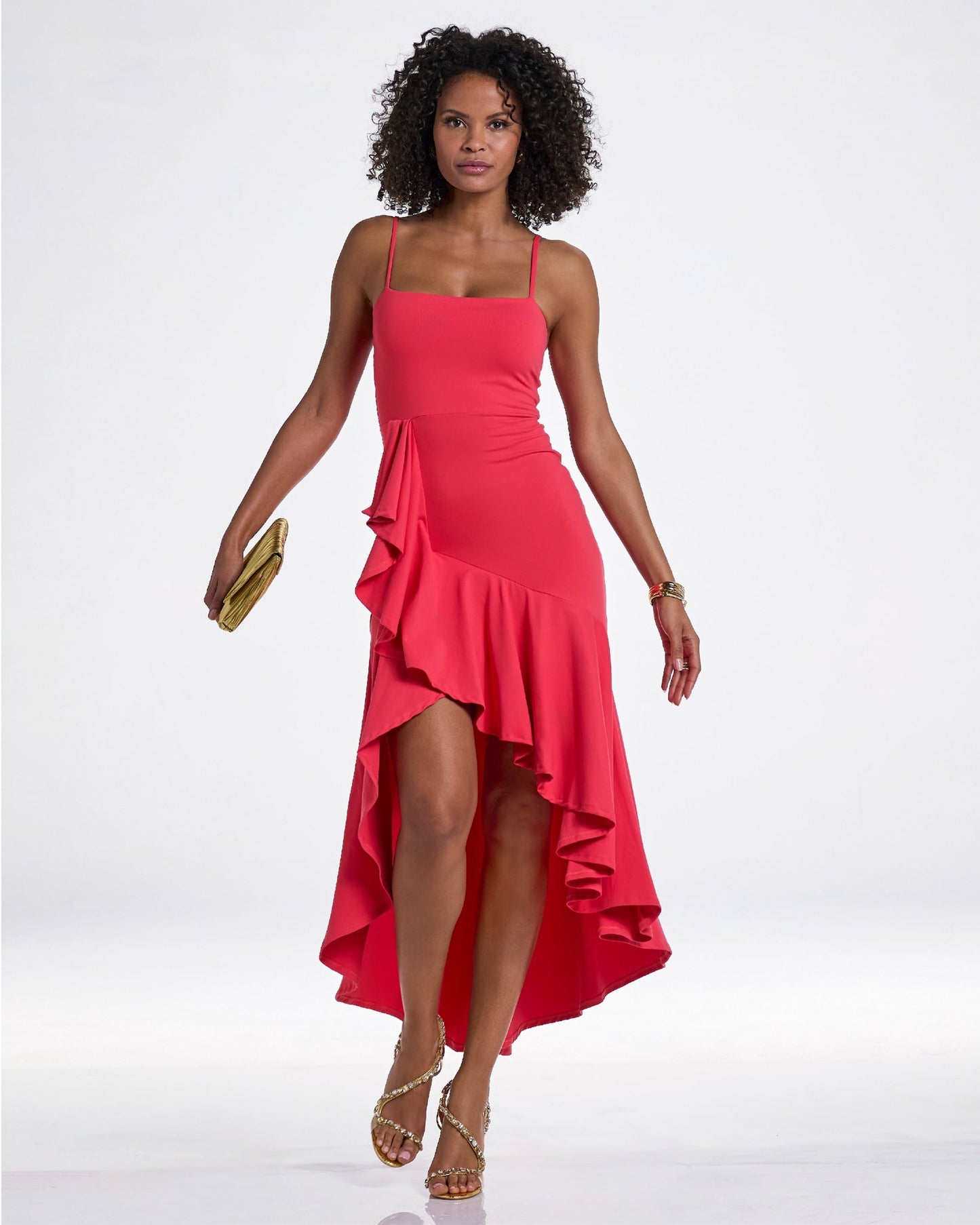 Susana Monaco x Boston Proper Cascading Ruffle Maxi Dress Hibiscus