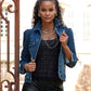 Stretch Denim Puff Sleeve Jacket Medium Wash