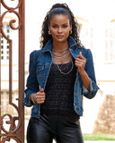 Stretch Denim Puff Sleeve Jacket Medium Wash