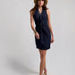 Stretch Denim Knot Waist Collared Shift Dress Rinse
