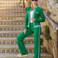 Striped French Terry Hardware Full Length Pant Set Green/White