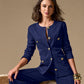 Ultimate Ponte Crest Button Collarless Jacket Navy
