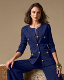 Ultimate Ponte Crest Button Collarless Jacket Navy
