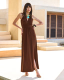 Turquoise Hardware Halter Knit Maxi Boho Dress Chocolate