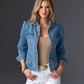 Stretch Denim Puff Sleeve Jacket Light Med Wash