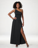 Susana Monaco x Boston Proper One Shoulder Ruched Maxi Dress Black