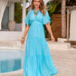 V Neck Gauze Tiered Maxi Dress Light Turquoise