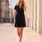 Zip Up Short Sleeve Shift Dress Black