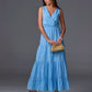 Surplice Tiered Cotton Maxi Dress Sky Blue