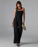 Strapless Ruched Wide Leg Knit Jumpsuit Black