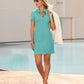 Zip Up Short Sleeve Shift Dress Aqua Splash