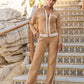 Striped French Terry Hardware Full Length Pant Set Cashmere Tan