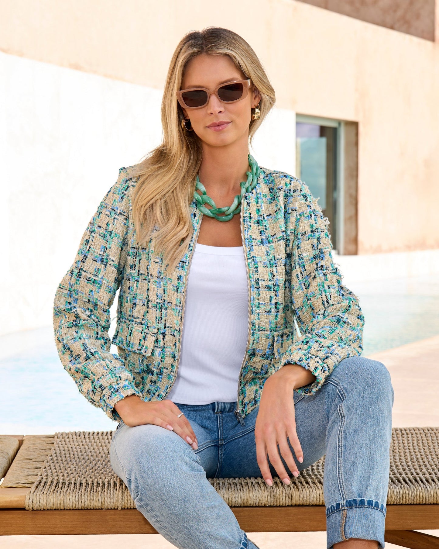 Tweed Bomber Jacket Tan Multi