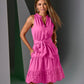 Tie Waist Tiered Fit and Flare Poplin Dress Shocking Pink