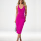 Susana Monaco x Boston Proper V Neck Ruched Fitted Midi Dress Fuchsia