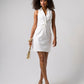 Stretch Denim Knot Waist Collared Shift Dress White