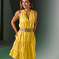 Tie Waist Tiered Fit and Flare Poplin Dress Lemon Drop