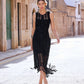 All Over Macrame Fringe Dress Black