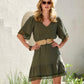 100% Cotton Gauze Lace Trim A Line Dress Olive Night