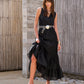 Surplice Tiered Cotton Maxi Dress Black