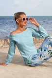 Wide Neck Pullover Sweatshirt Cool Blue