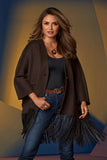 Wool Leather Fringe Cape Safari Brown
