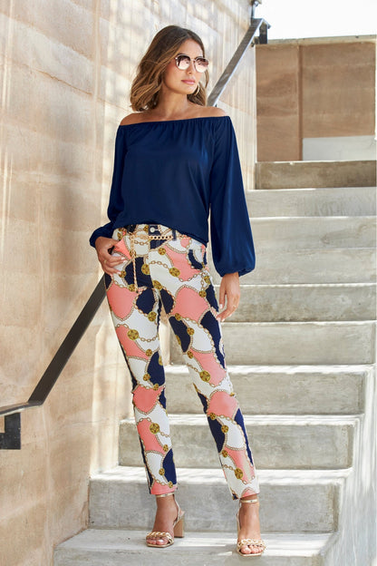 Status Chain Printed Ankle Jean Pink Icing/Navy