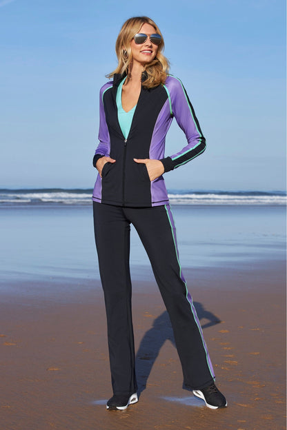 B-Active Piped Zip Up Set Black Multi
