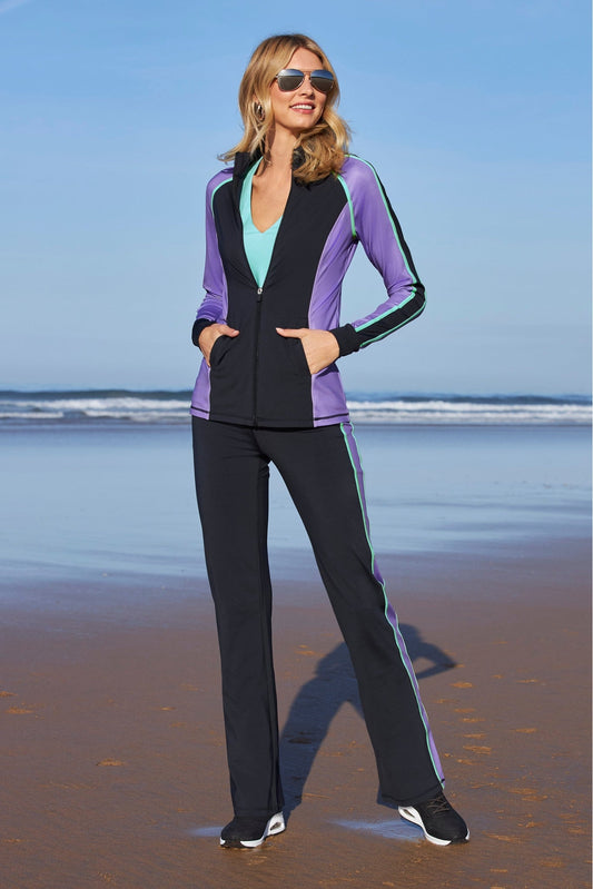 B-Active Piped Zip Up Set Black Multi