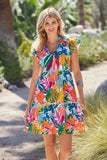 Abstract Forest Tiered Shift Dress Multi