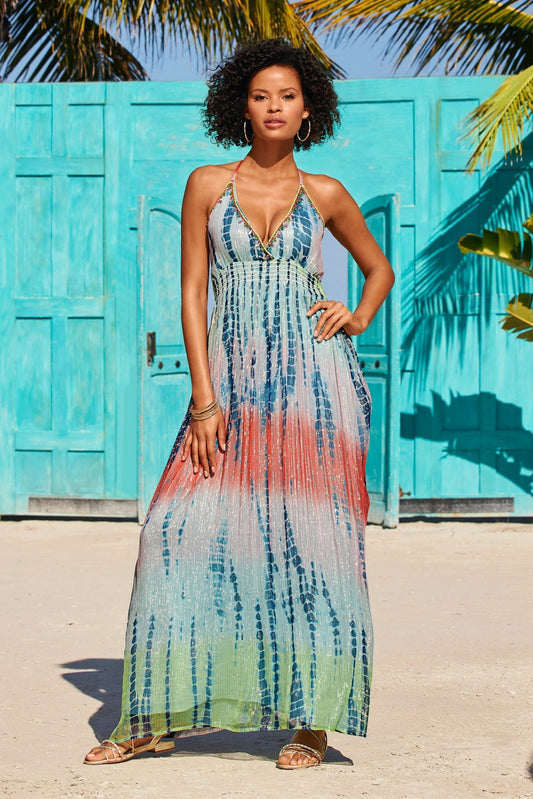 Tie Dye Print Embellished Maxi Multi