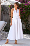Belted Poplin Shirt Dress Maxi White