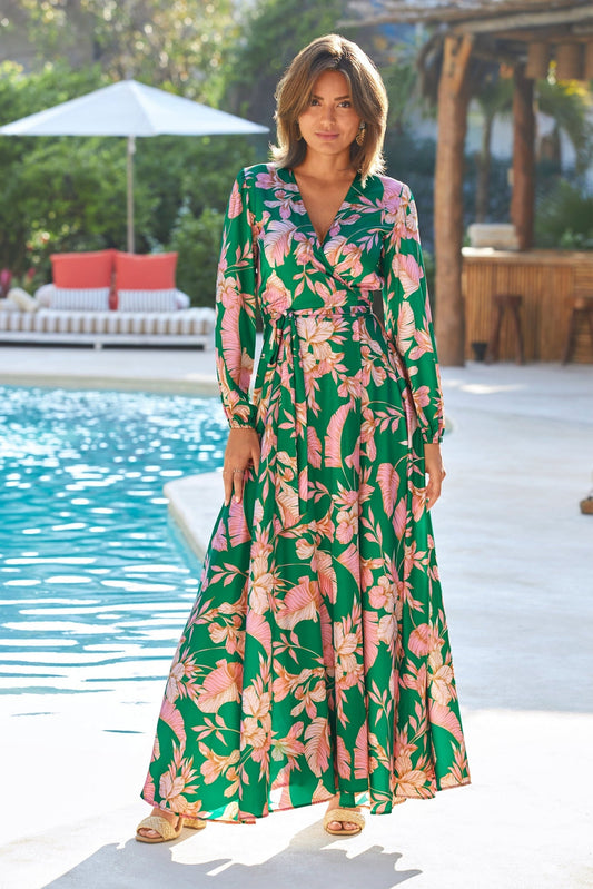 Tropical Summer Wrap Maxi Green Multi