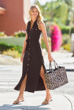 Beyond Travel Button Front Collared Maxi Dress Rich Chocolate