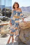 Arizona Patchwork OTS Linen Button Front Midi Dress Multi