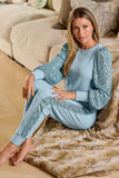 So Soft Sequin Balloon-Sleeve Knit Lounge Set Cool Blue