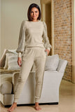 So Soft Sequin Balloon-Sleeve Knit Lounge Set Oatmeal