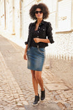 Studded Pull-On Denim Skort Medium Wash