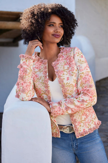 Status Print 3D Floral Jacket Pink Multi