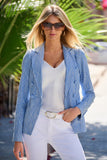 Two-Tone Eyelet Blazer Jacket Blue/White