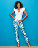 Spain Abstract Printed Ankle Jean Blue Green