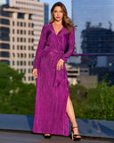 Surplice Plisse Wrap Maxi Dress Hollyhock
